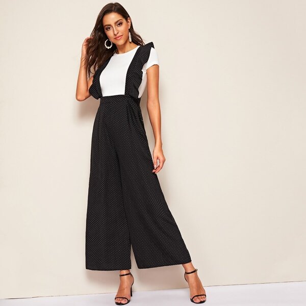 

Polka Dot Ruffle Straps Wide Leg Jumpsuit