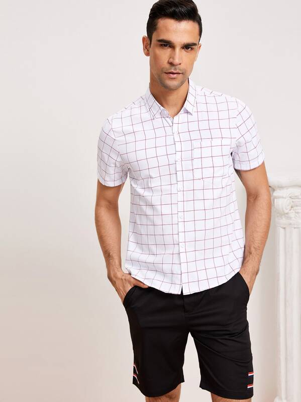 

Men Grid Print Shirt, White, JOAO