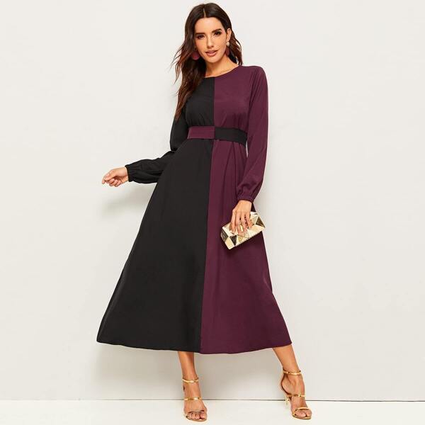 

Color Block Bishop Sleeve Longline Dress, Multicolor