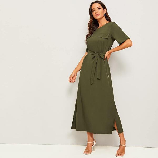 

Button Side Belted Maxi Dress