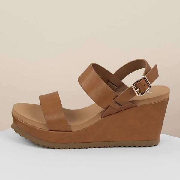 

Thick Two Band Slingback Platform Wedges, Brown