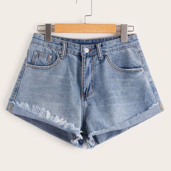 

Plus Raw Hem Denim Shorts
