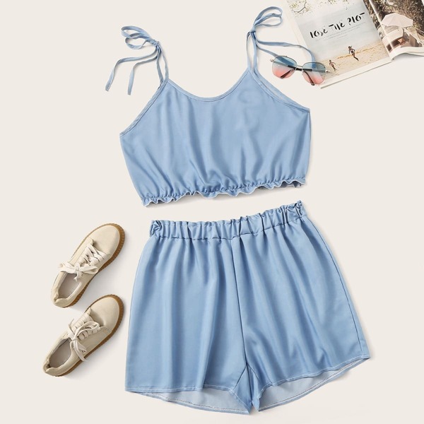 

Plus Frill Cami Top With Shorts, Blue