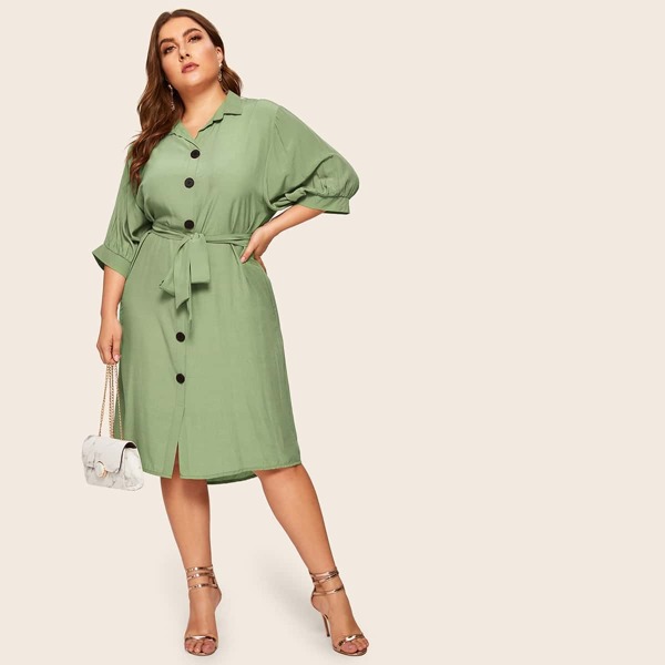 

Plus Button Through Belted Shirt Dress