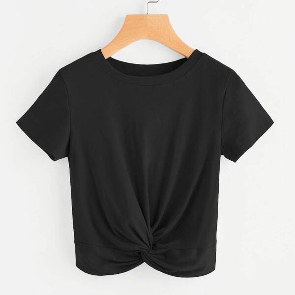 

Plus Twist Front Solid Tee, Black
