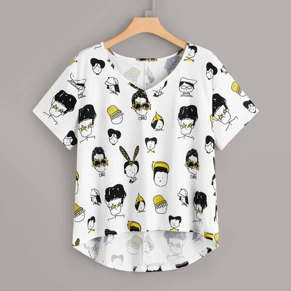 

Plus Cartoon Print High Low Tee