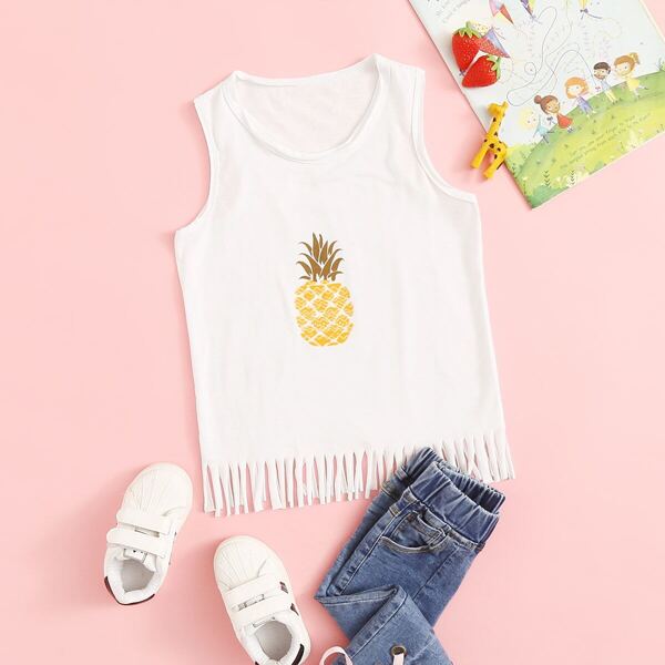 

Toddler Girls Pineapple Print Fringe Hem Tank Top