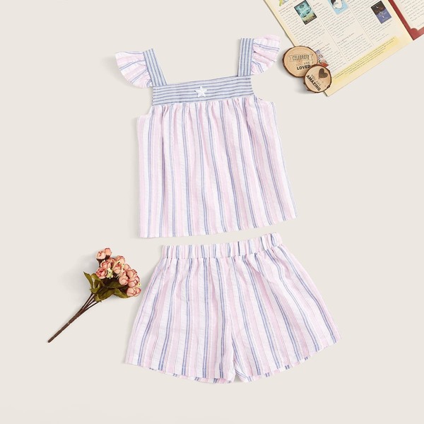 

Toddler Girls 3D Applique Striped Top and Shorts Set