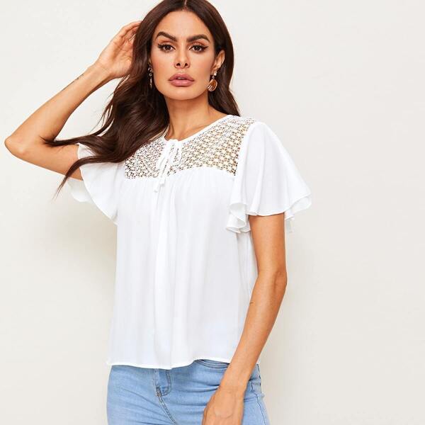 

Tie Front Lace Yoke Top