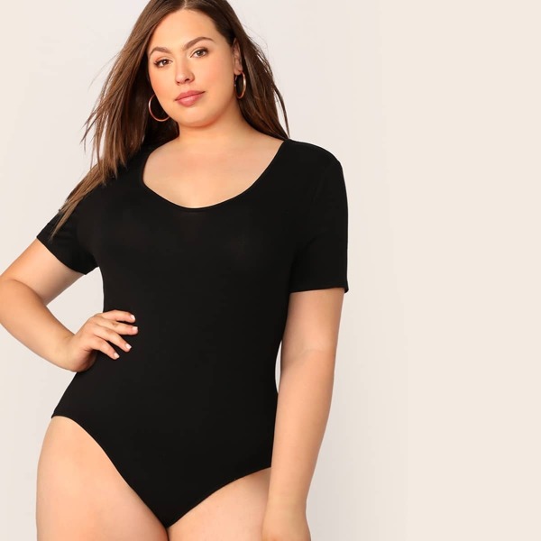 

Plus Scoop Neck Solid Bodysuit, Black