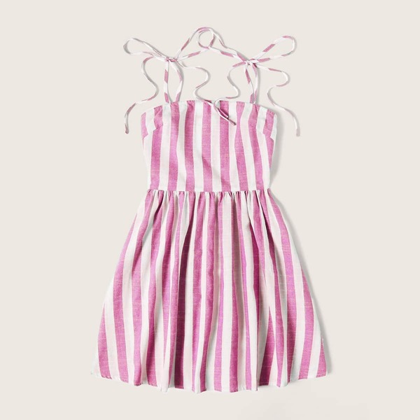 Tie Strap Striped Dress, Pink