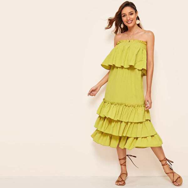 

Shirred Detail Layered Hem Tube Dress