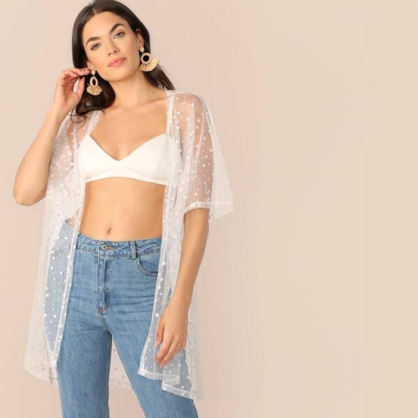 

Sheer Dobby Mesh Kimono Without Bra