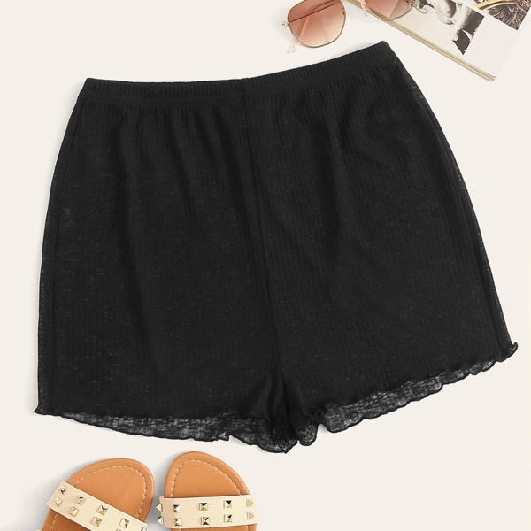 

Lettuce Trim Hem Rib-knit Leggings Shorts