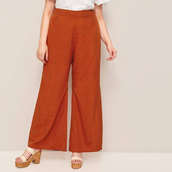 

Plus Zipper Side Dot Palazzo Pants, Orange