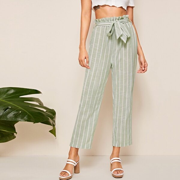 

Paperbag Waist Striped Straight Leg Pants