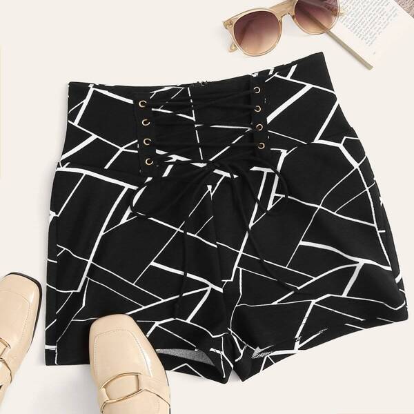 

Corset Waist Geo Shorts
