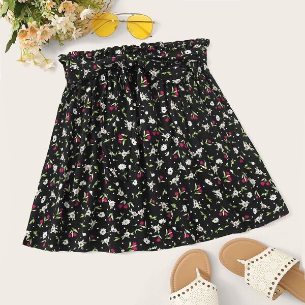 

Paperbag Waist Ditsy Floral Print Skater Skirt