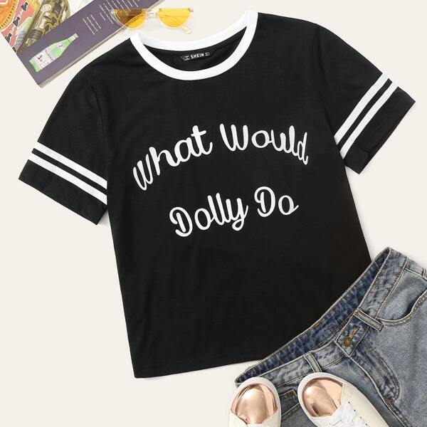 

Letter and Slogan Print Tee
