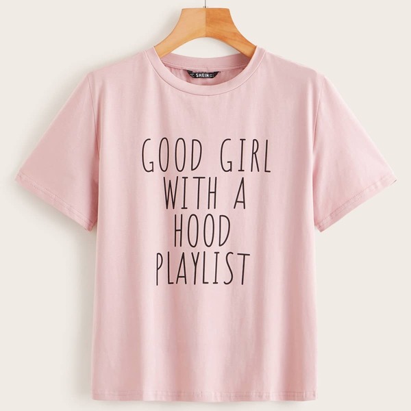 

Slogan Print Short Sleeve Top