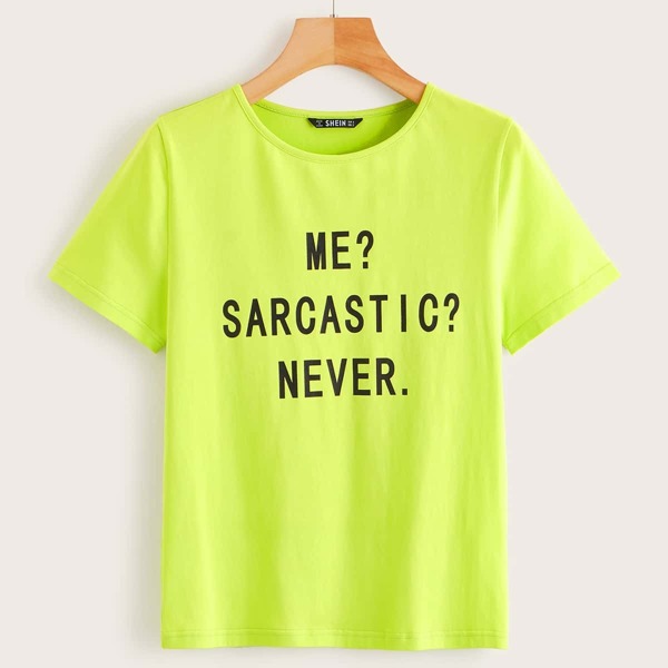 

Neon Lime Slogan Print Top
