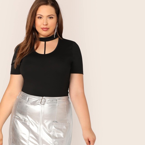 

Plus Strappy Choker Neck Solid Top
