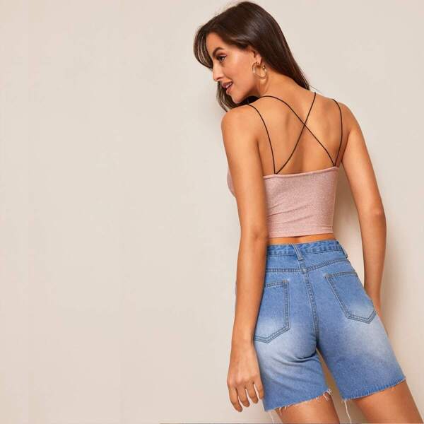 

Criss-cross Glitter Crop Cami Top, Pink