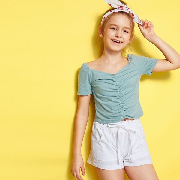 

Girls Sweetheart Neck Ruched Detail Tee