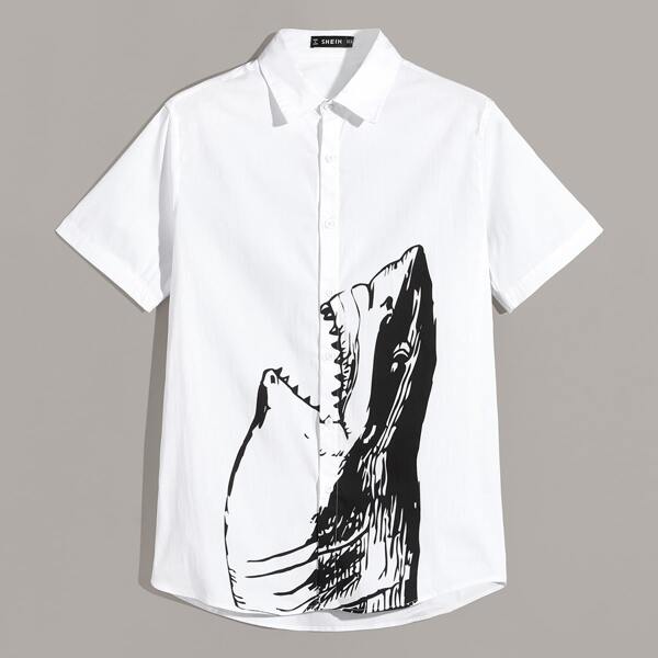 Men Shark Print Shirt