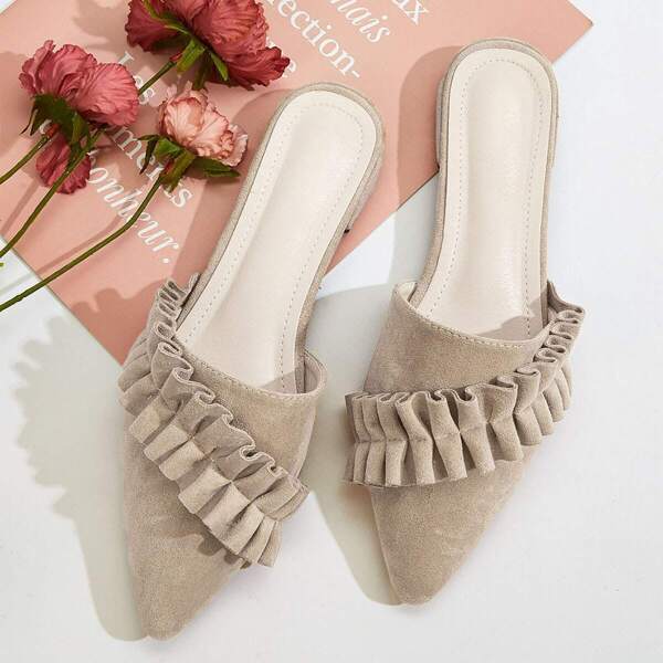 

Ruffle Decor Point Toe Mules