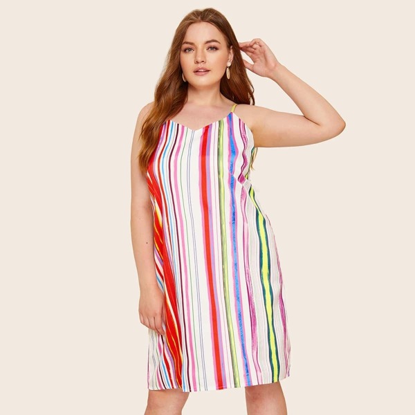 

Plus Rainbow Striped Cami Dress