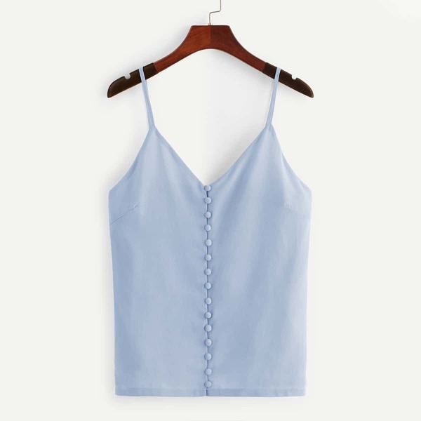 

Covered Button Front Cami Top, Blue
