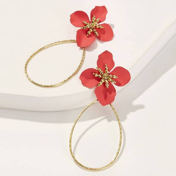 

Flower Design Hoop Earrings 1pair
