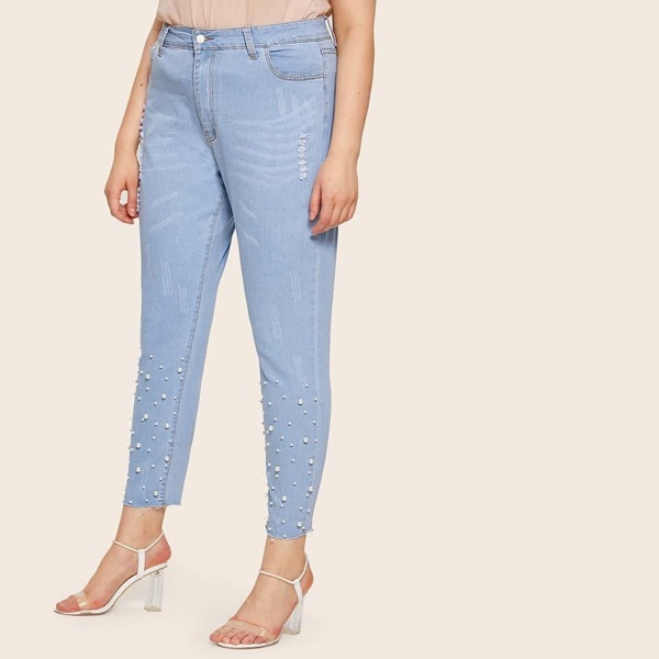 

Plus Beaded Ripped Jeans