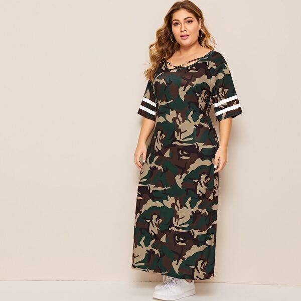 

Plus Criss Cross Camo Print Dress, Multicolor