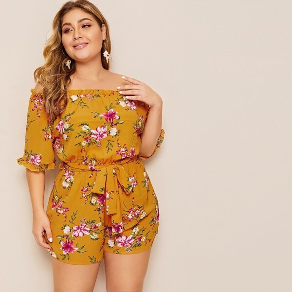 

Plus Off Shoulder Floral Print Romper