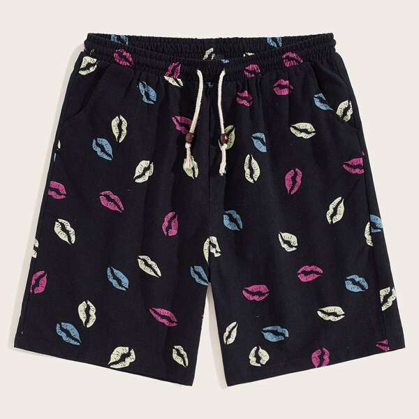 

Men Lips Print Drawstring Bermuda Shorts