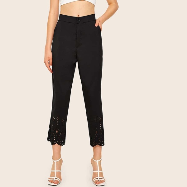 

Laser Cut Out Button Fly Crop Pants