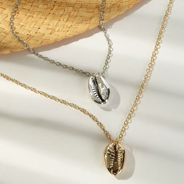 

Metal Shell Chain Necklace Set 2pcs