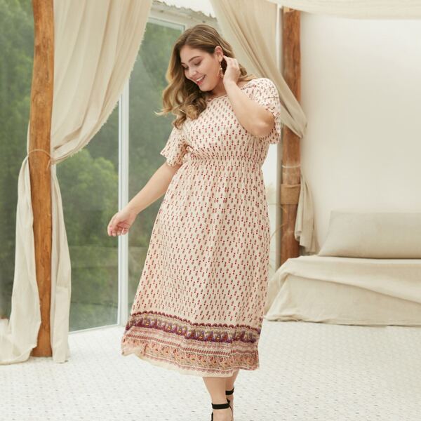 

Plus Tribal Print Raglan Sleeve Dress, Multicolor