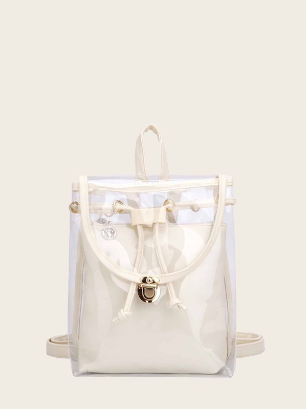 

Push Lock Detail Backpack With Inner Clutch, White