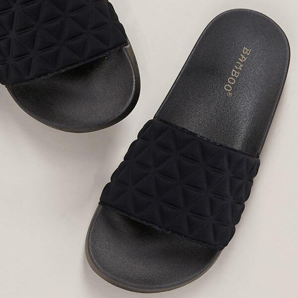 

Quilted Fabric Wide Band Slide Sandals, Black
