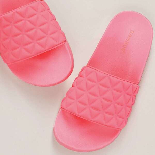 

Triangle Detail Large Band Slide Footbed Sandals, Pink bright