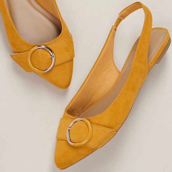 

Pointy Toe Buckle Detail Slingback Open Heel Flats, Yellow