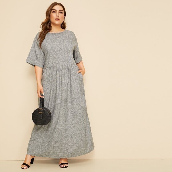

Plus Drop Shoulder Maxi Dress, Grey
