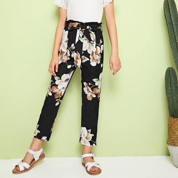 

Girls Floral Print Paperbag Waist Pants
