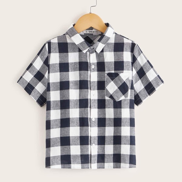 

Boys Pocket Patch Gingham Print Shirt