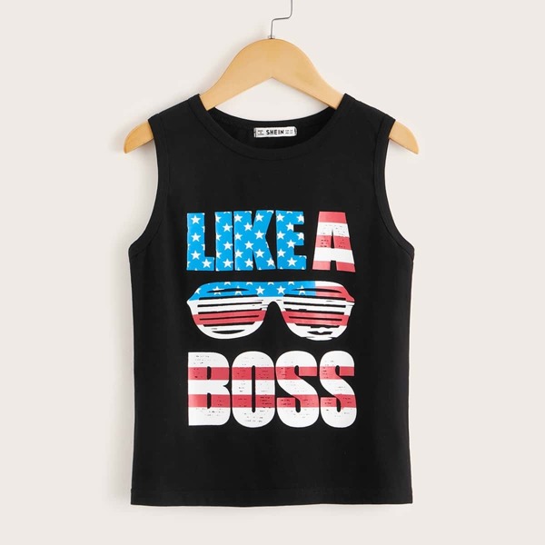 

Boys Stars Stripes And Letter Print Tank Top, Black