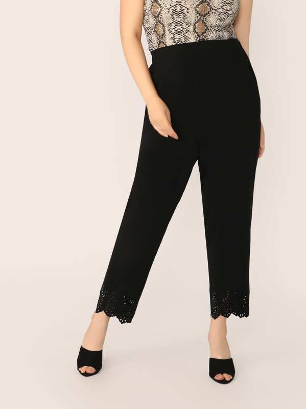 

Plus Laser Cut Hem Solid Pants, Black, Faith Bowman