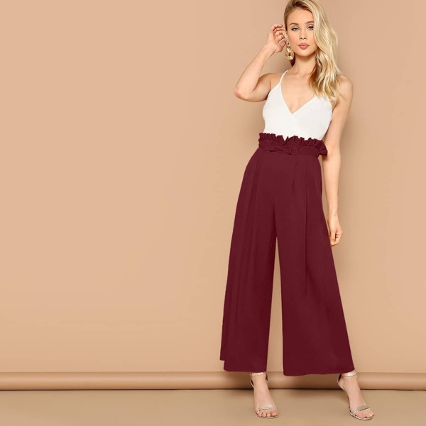 

Paperbag Waist Bow Front Wide Leg Pants